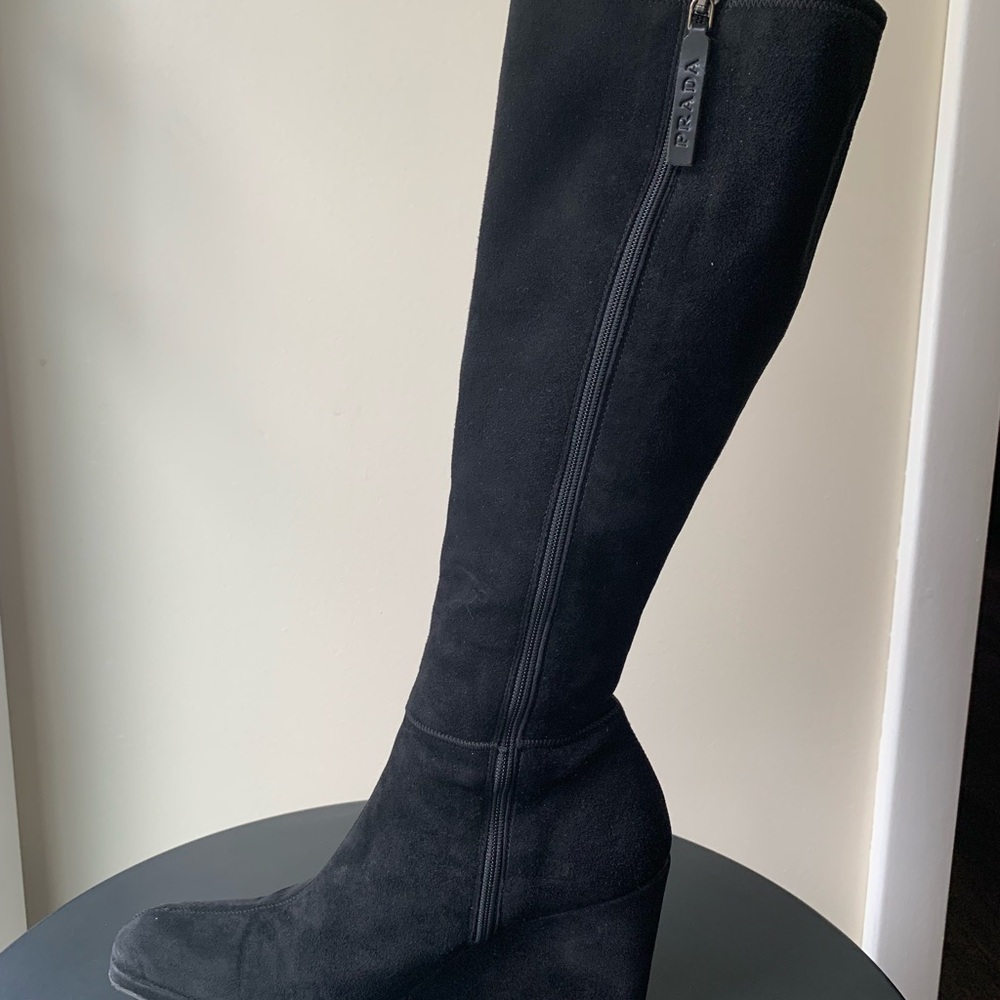 Prada Black Suede Tall Zip Boots - Picture 3 of 10